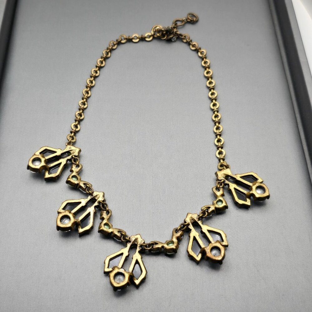 Y2K J Crew Gray Rhinestones & Yellow Accents Statement Necklace 15" Gold Tone - Picture 6 of 8